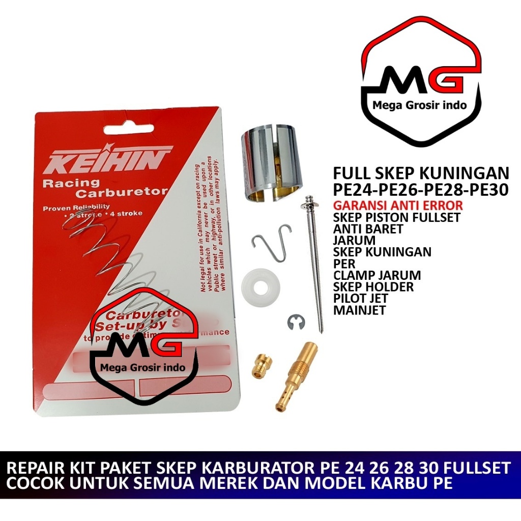 (BISA COD BAYAR DI TEMPAT) PAKET FULLSET PISTON SKEP KARBURATOR PE 24 26 28 30 KUNINGAN COPPER TEFLO