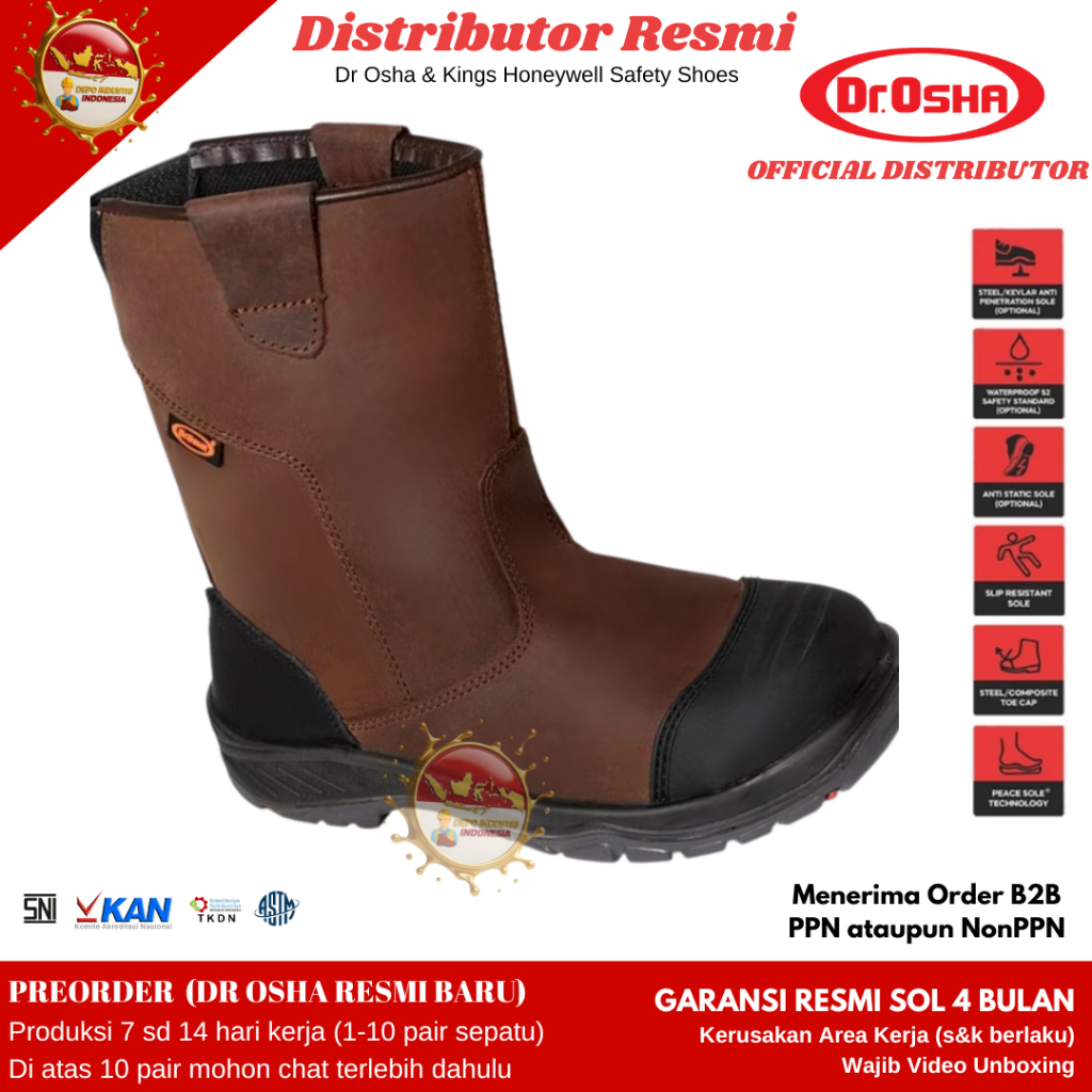 Sepatu Safety / Dr Osha Safety Shoes Dr Osha Mustang Boot 9373 S1 Composite Toe Cap - Sol Rubber PU 