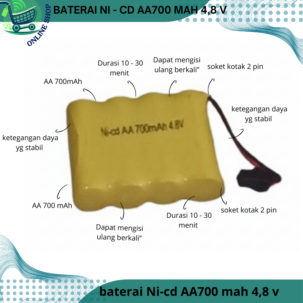 Baterai Charger Mobilan Remote Control Ni - Cd AA700mAh 4,8v soket hitam 2 pin