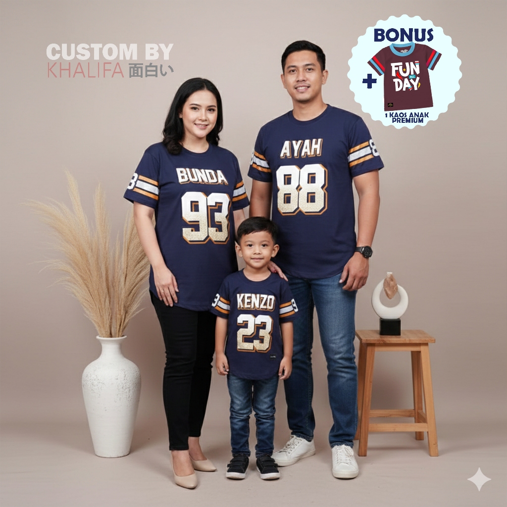 SUPERCUSTOM Kaos Keluarga FREE NAMA dan Nomor Model OVAL Jersey bahan PREMIUM baju couple family
