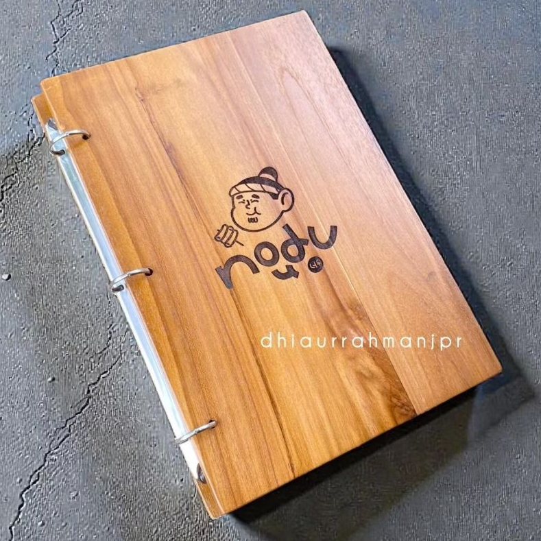 buku menu kayu jati perhutani binder A4 free grafir logo