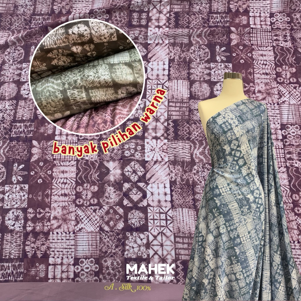 Putri Satin Motif Batik / Kain Satin Motif Sapto / Silk Motif Etnik Kotak / Armani Silk Print / Baha