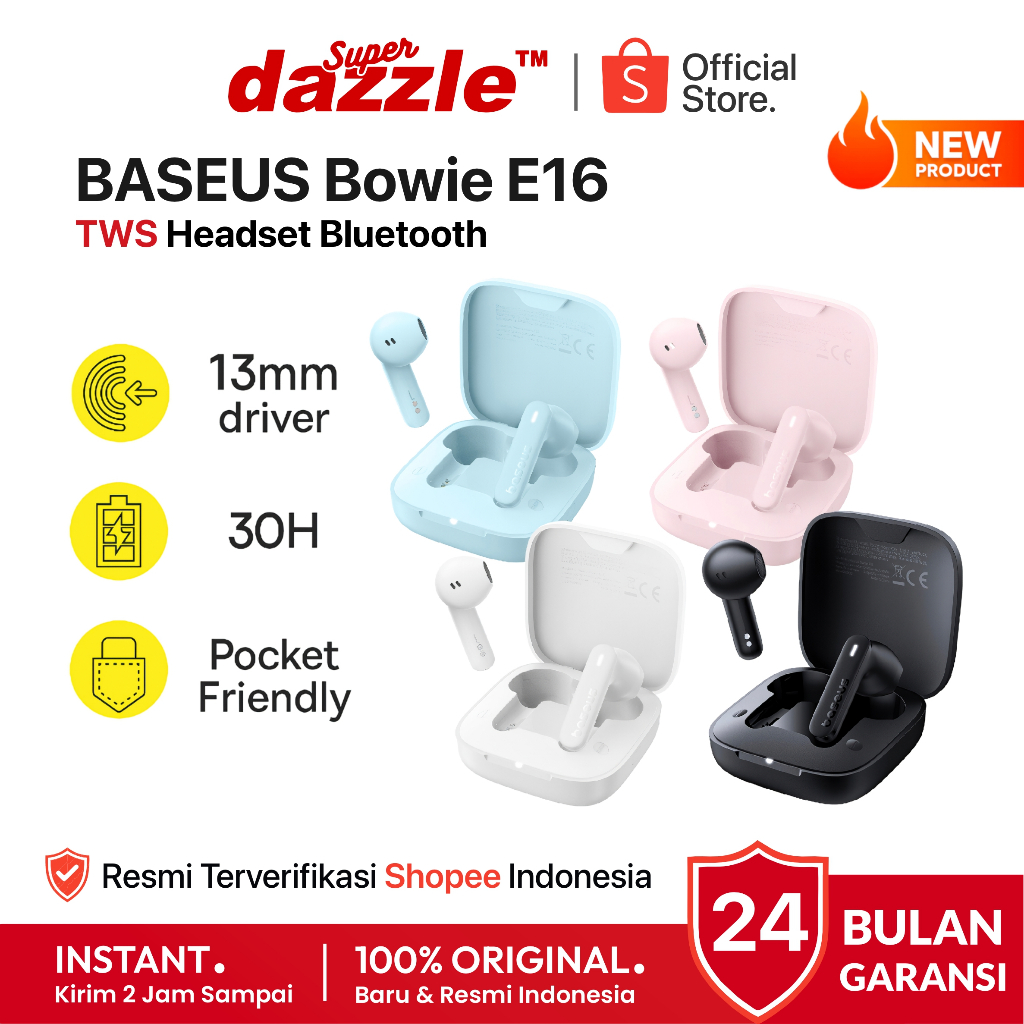 BASEUS Bowie E16 TWS Headset Earphone Bluetooth 13mm Driver 30H Pocket for HP Android iPhone
