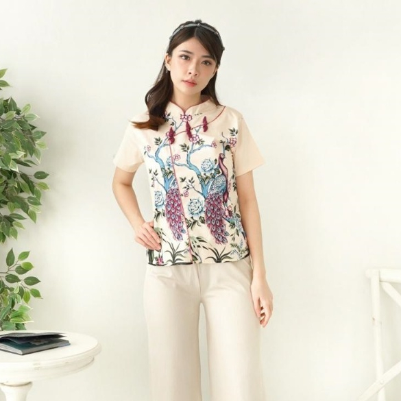 Atasan cheongsam Blouse Batik Modern kerah shanghai Baju china tradisional Blus Wanita Kekinian