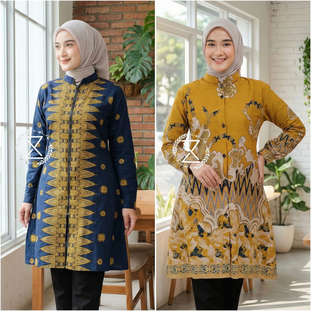 Tunik Batik Ziper Busui Batik Modern Atasan Tunik Resleting Wanita Baju Batik Couple Seragam