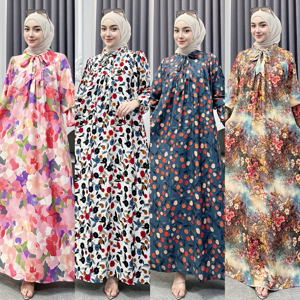 ZIFANIA-Suseno Dress Gamis Wanita Premium Tali leher Lengan Balon + Trompet Saku Bumil/Busui Friendl