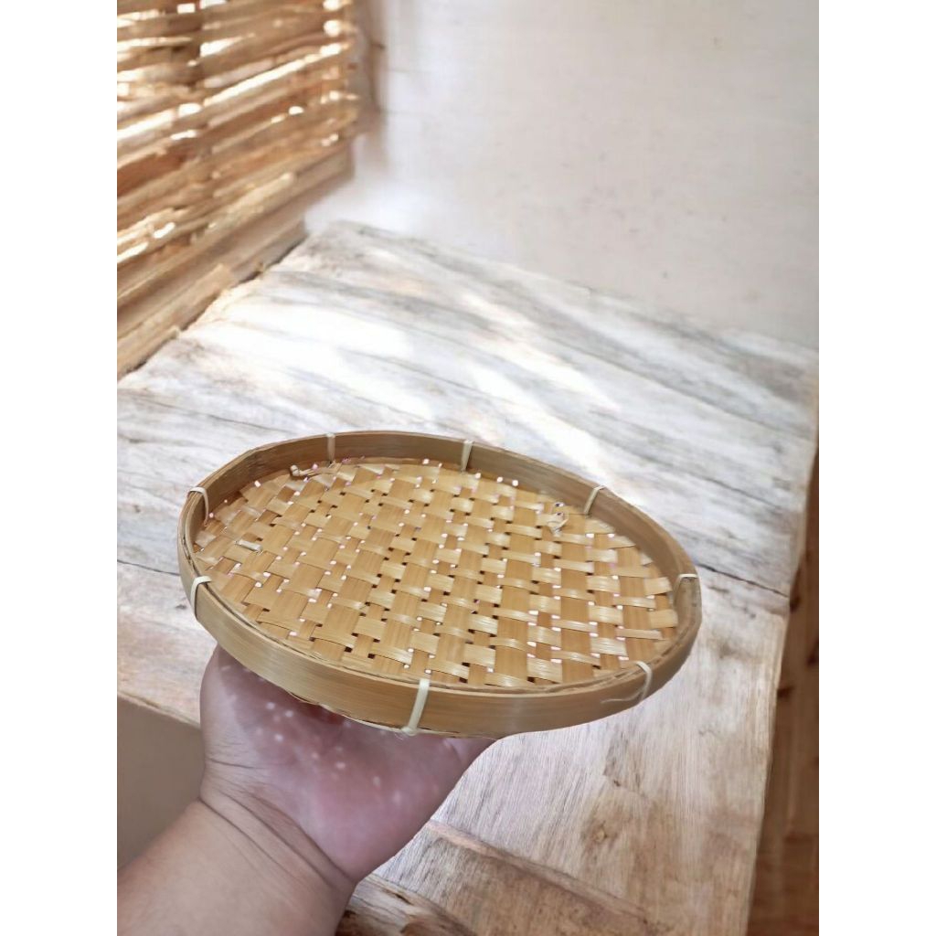 Anyaman bambu bulat untuk piring makanan dan snack
