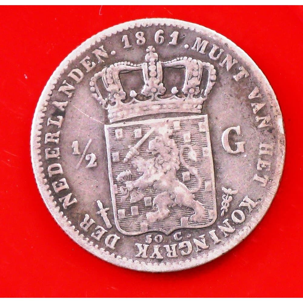 BL459 koin setengah Gulden 1861 King Willem 3 Belanda koin perak kualiti
