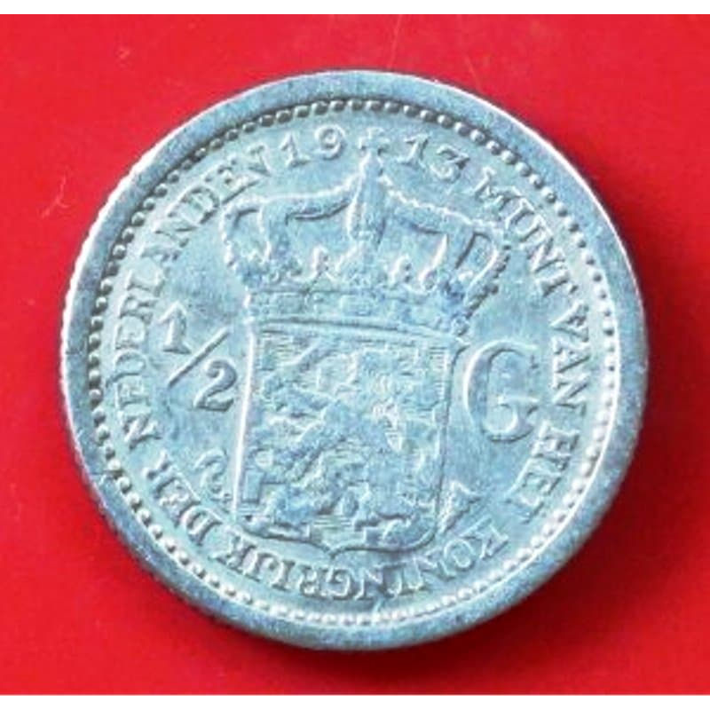 BL506 koin Belanda setengah gulden 1913 Queen Wilhelmina seri 1 koin perak