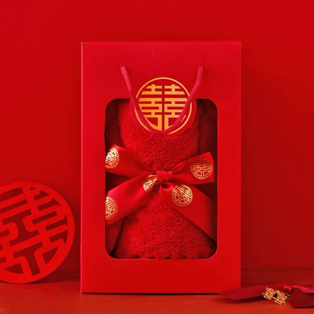 Souvenir Nikah Handuk Shuang Xi Merah