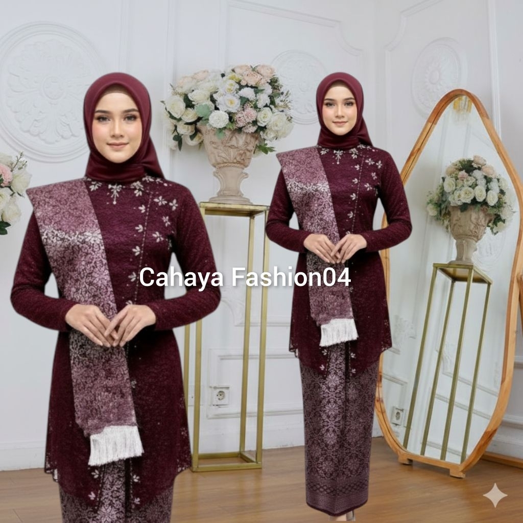 Kebaya Janggan Brokat Payet Mewah Elegan Set Kebaya Modern Pesta Wisuda