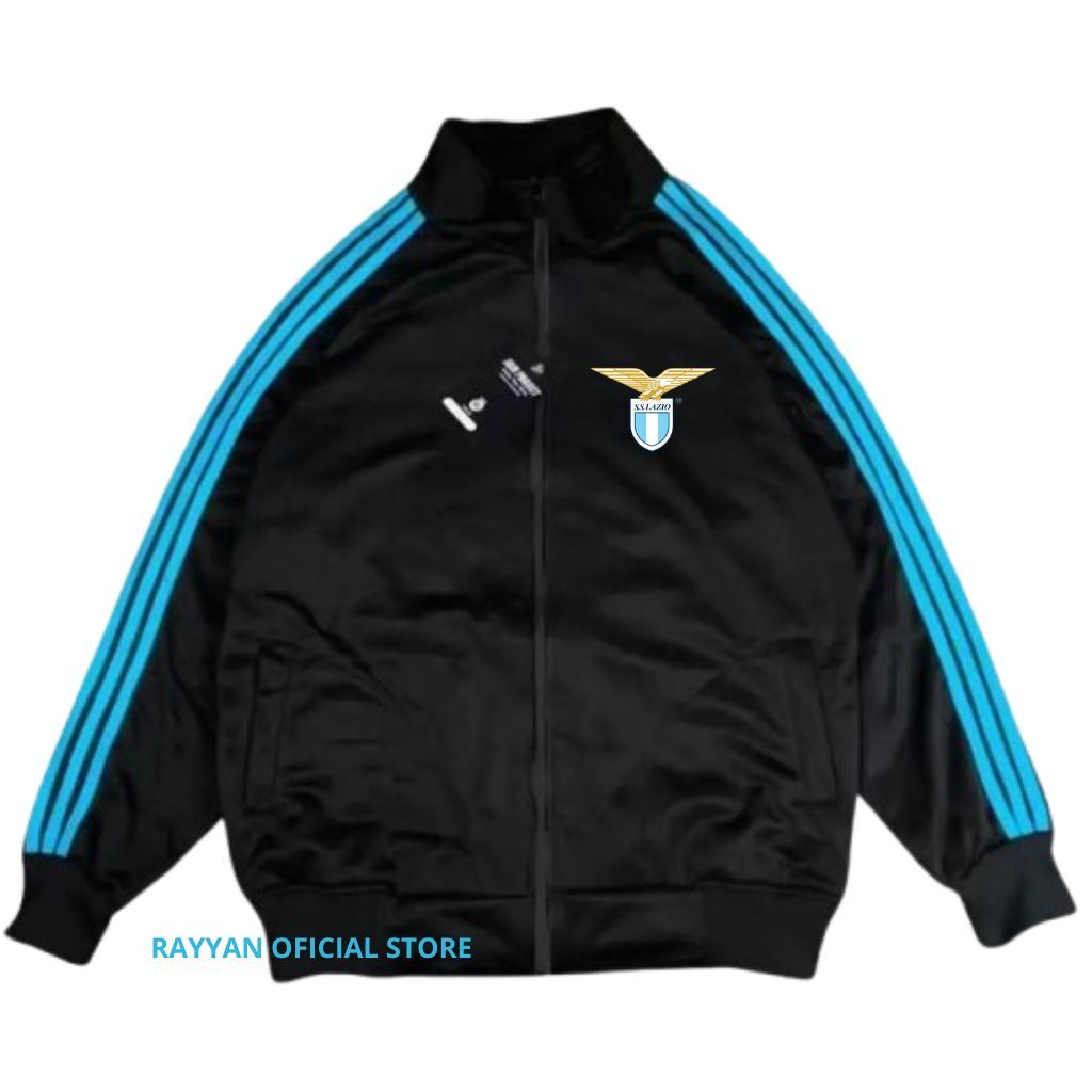 Lazio Jacket Tracktop Unisex Footbal Club Top Eropa / Dunia Warna Hitam Motif List Tangan Biru Sz M-