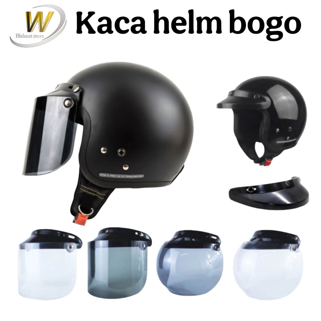 KACA HELM BOGO DEWASA DATAR BENING DATAR HITAM CEMBUNG HITAM PET PENDEK COCOK UNTUK SEMUA JENIS HELM