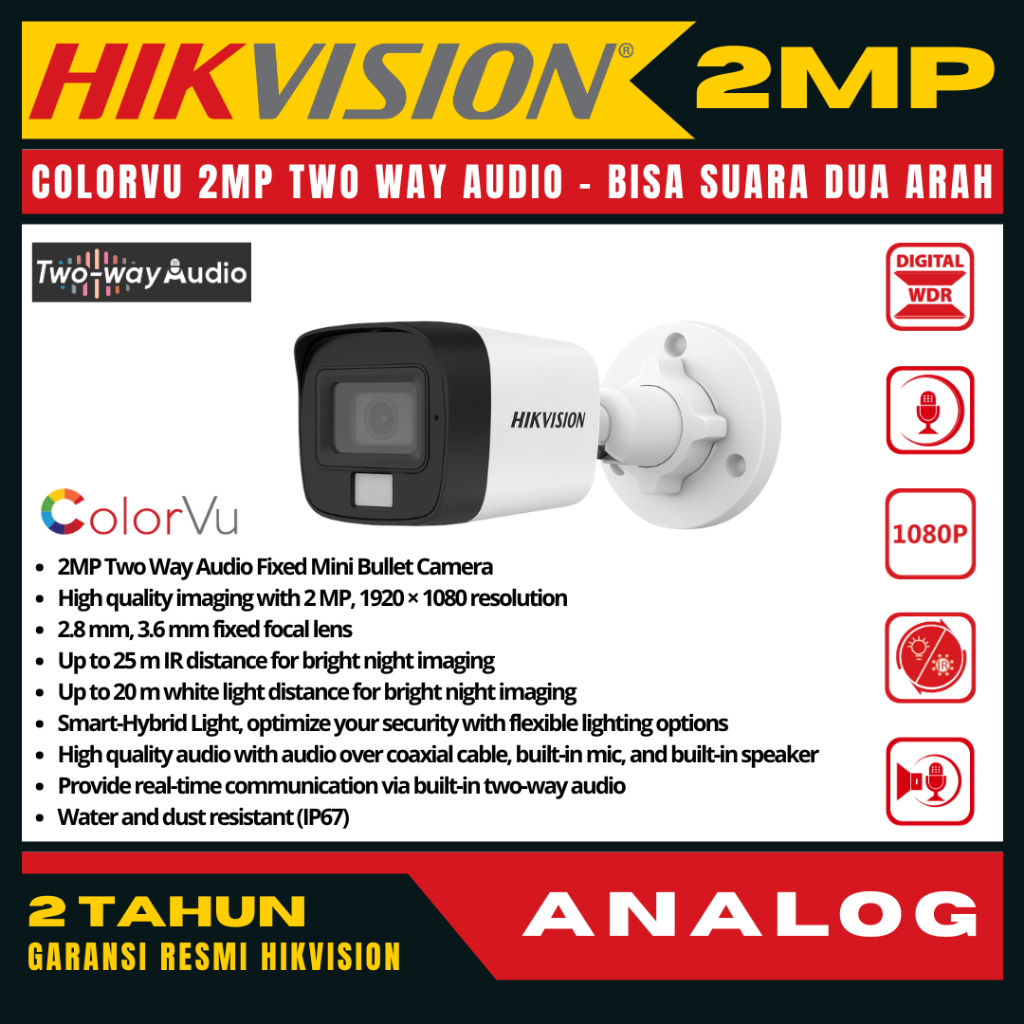 hikvision cctv colorvu 2mp audio outdoor kamera cctv two way audio camera colorvu