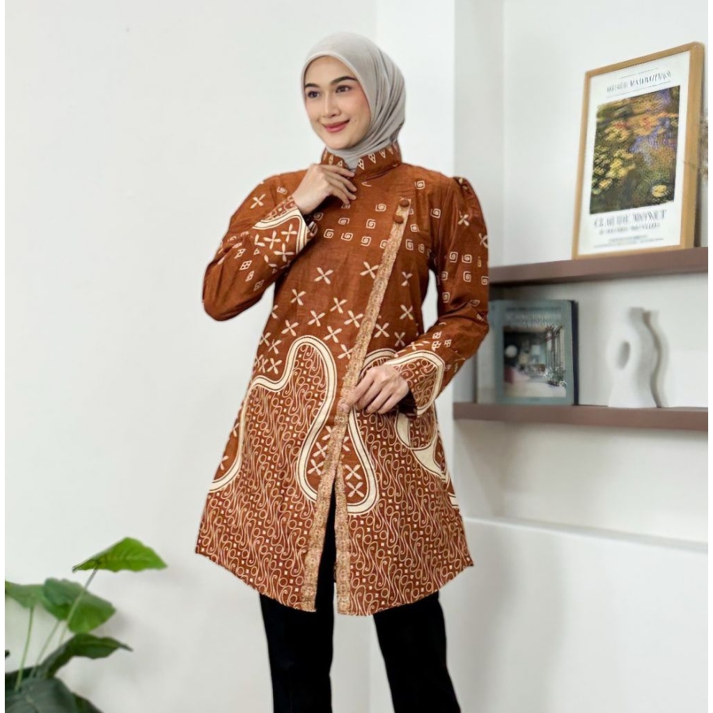 Tunik Batik Wanita Muslim Premium | Baju Batik Wanita Lengan Panjang | Baju Batik Wanita Elegan Untu