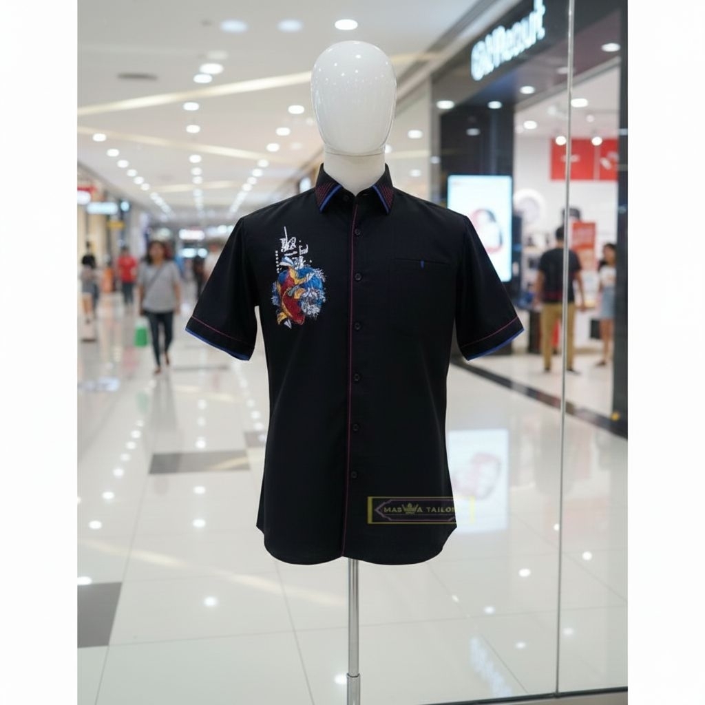 KEMEJA HITAM PREMIUM INTERNASIONAL TAILOR SABLON IKAN KOI BERKUALITAS