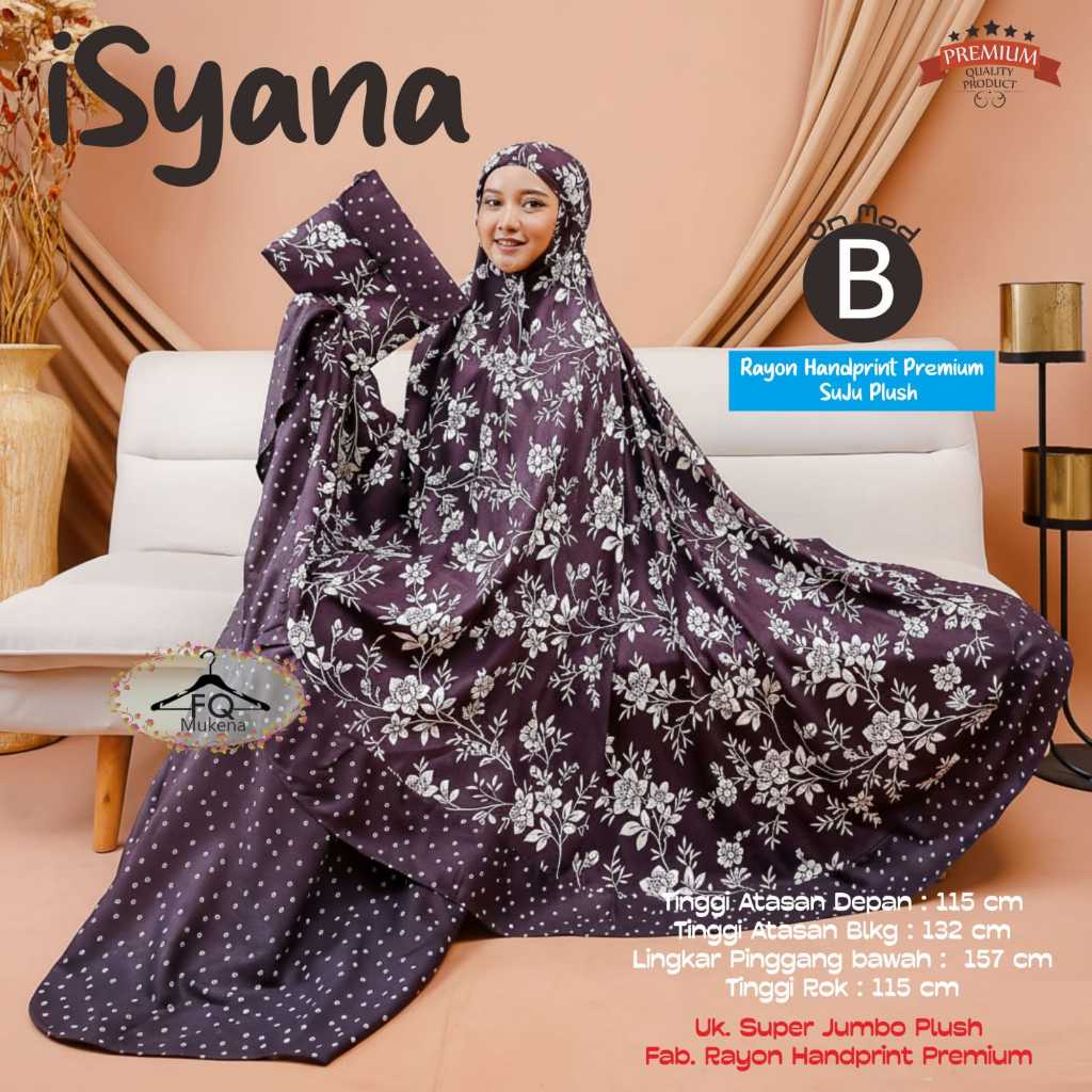 Mukena Isyana Setelan Atasan Bawahan Original FQ Mukena Rayon Handprint Premium Suju Plush Ukuran Su