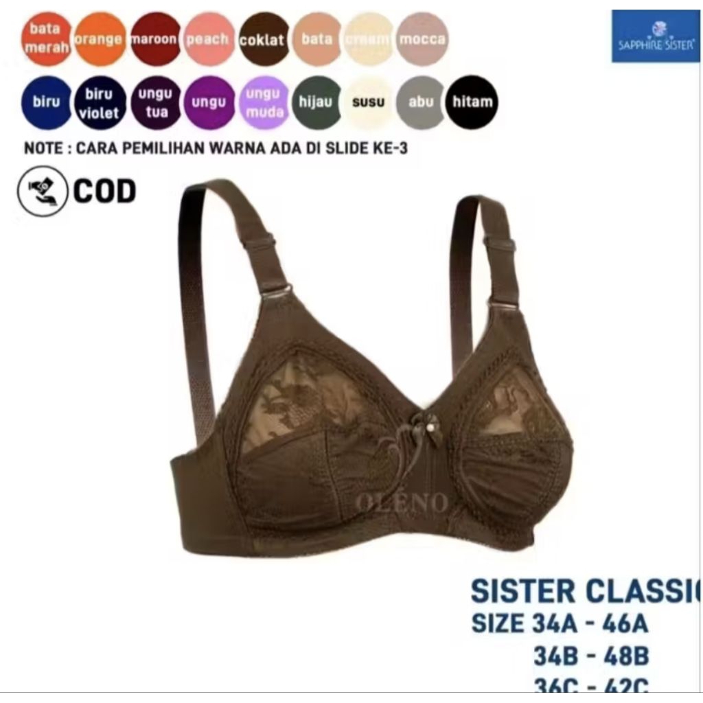 Papio - [1 PCS] Bra BH SAPPHIRE SISTER ORIGINAL Bra Tanpa busa Tanpa kawat Cup A&B/BH Sister