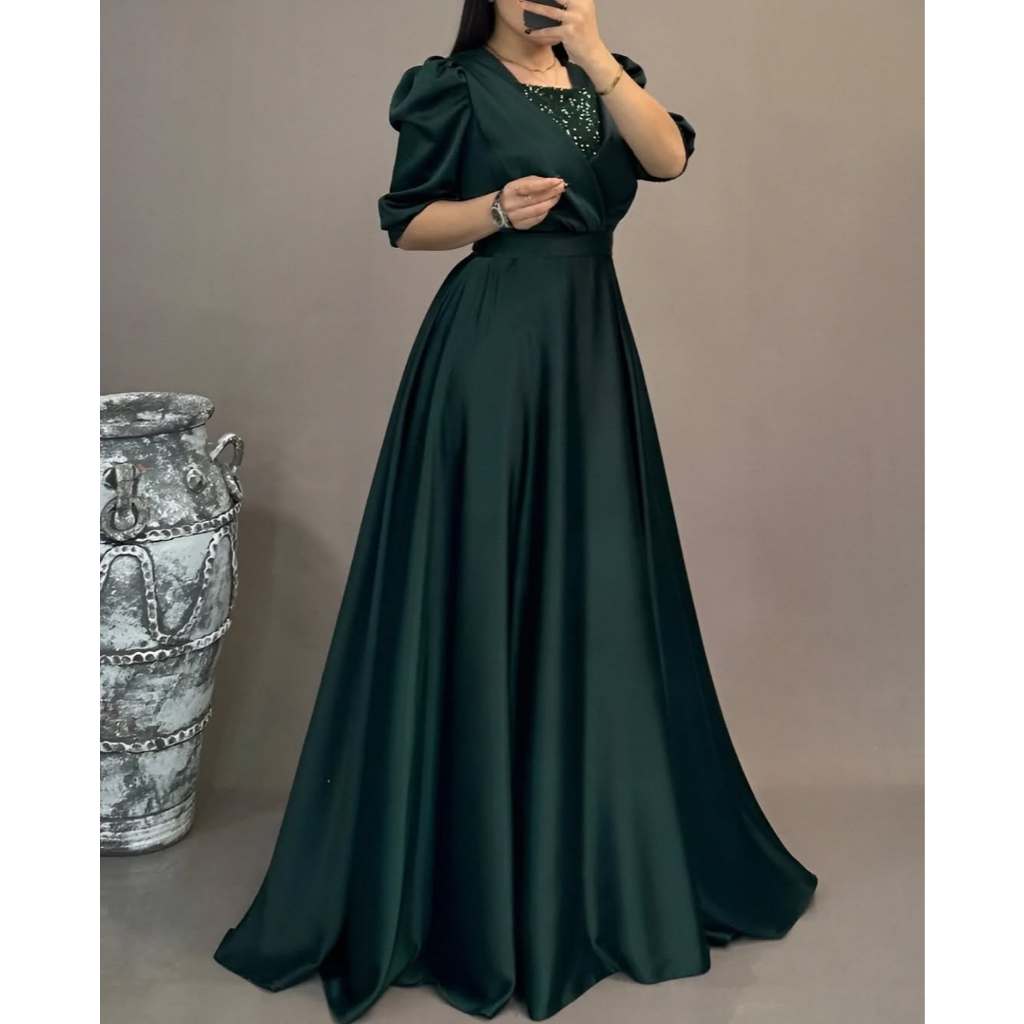 NINE OUTFIT // Alona Dress Voll 2 Satin Premium Aplikasi Tille Squin // Dress Pesta Mewah Kekinian /