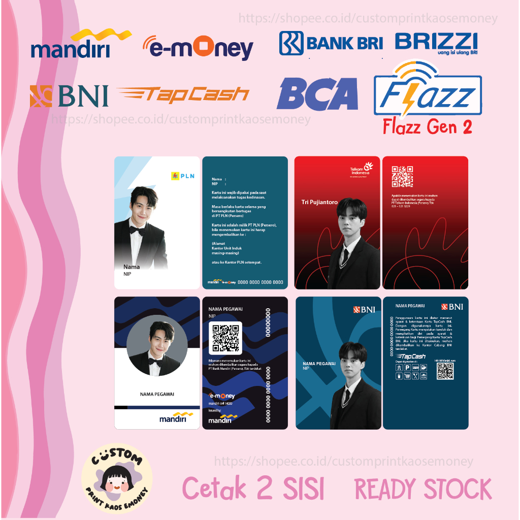 KARTU E MONEY E TOLL ID CARD PLN 8UMN MANDIRI EMONEY BNI TAPCASH BRI BRIZZI FLAZZ BCA - 2 SISI