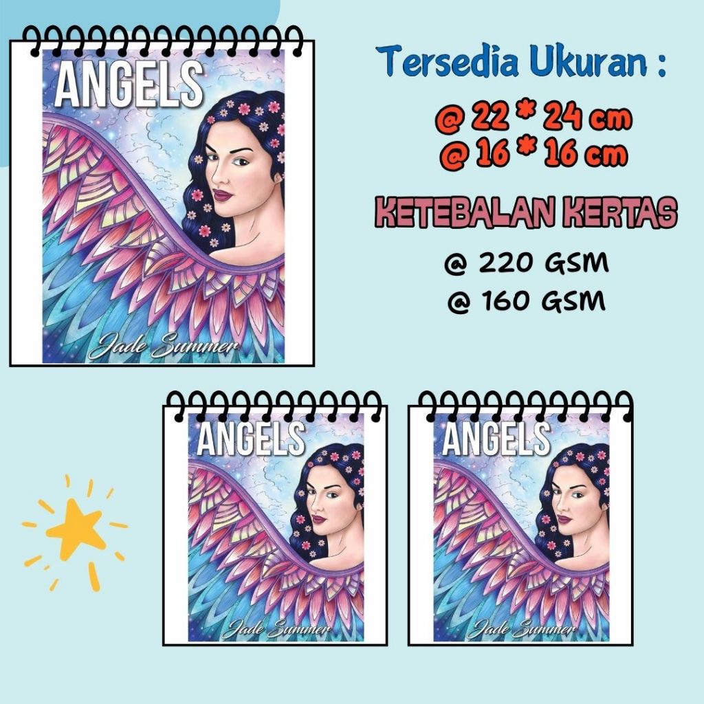ANGELS Tema Buku Mewarnai Sketsa Gambar Terbaru Jelas Sudah HD Kertas BC Tebal 220 gsm Murah Bagus