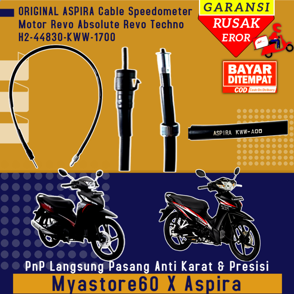 ORIGINAL Cable Kabel Speedometer Kilo meter ASPIRA Sepeda Motor Revo Absolute Revo Techno H2-44830-K