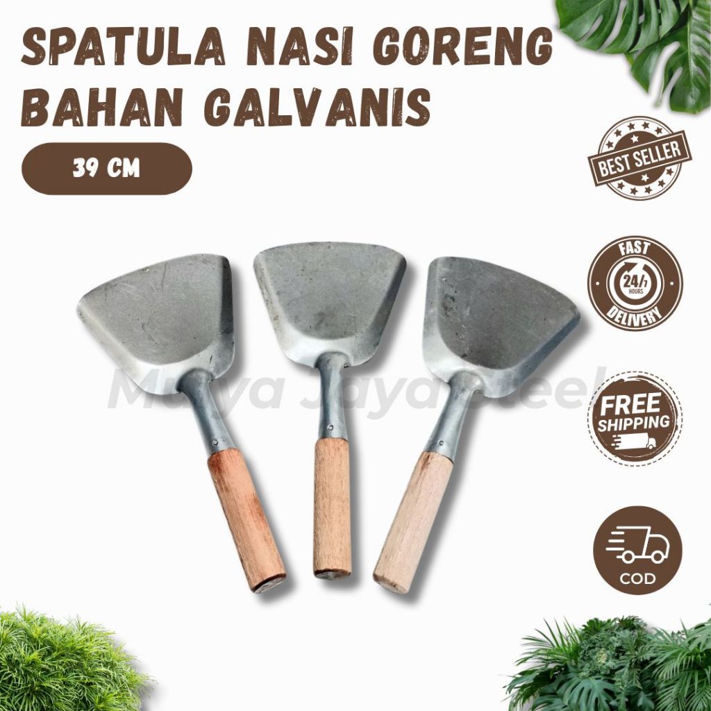 Spatula Nasi Goreng Besi Galvanis Gagang Kayu Tebal Anti Karat – Spatula Penggorengan Warung & Rumah