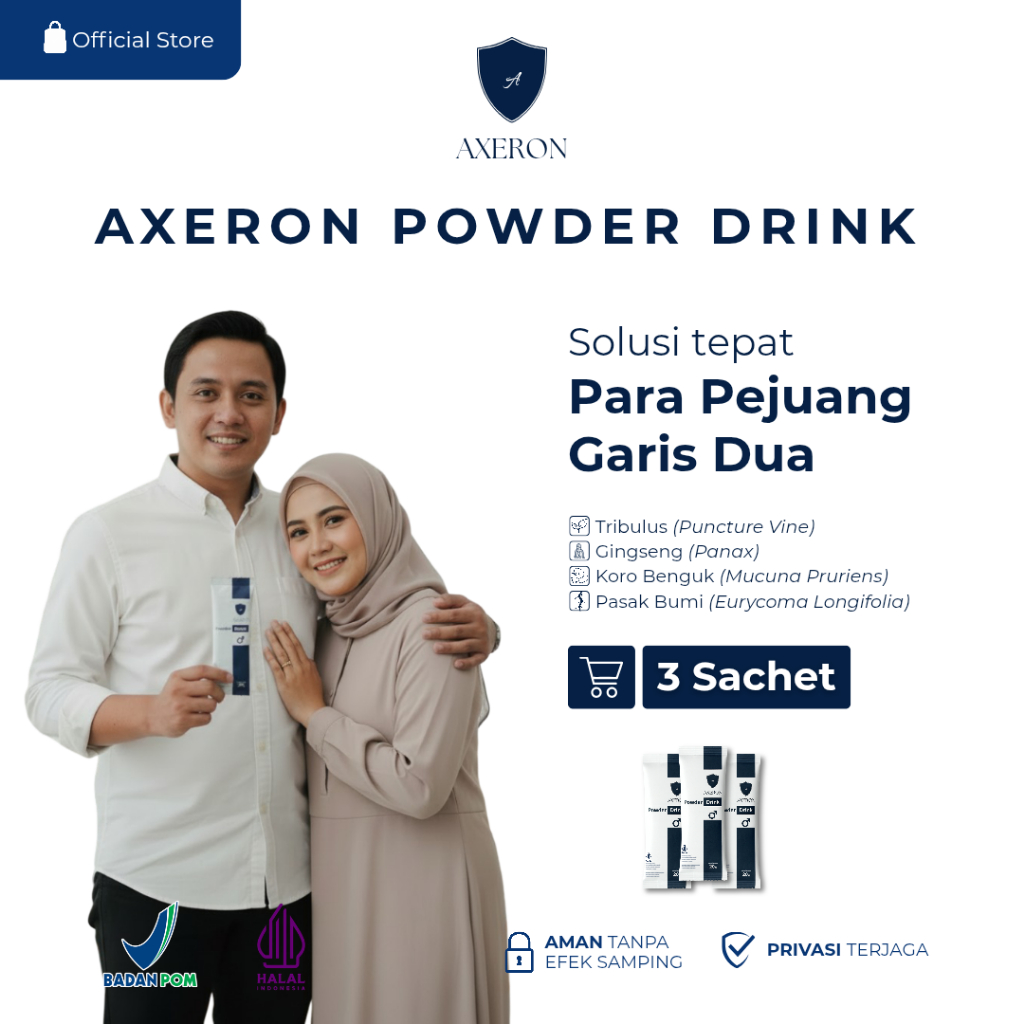 Axeron Minuman Kesehatan untuk Promil Suami dengan Pasak Bumi dan Koro Benguk 3 sachet