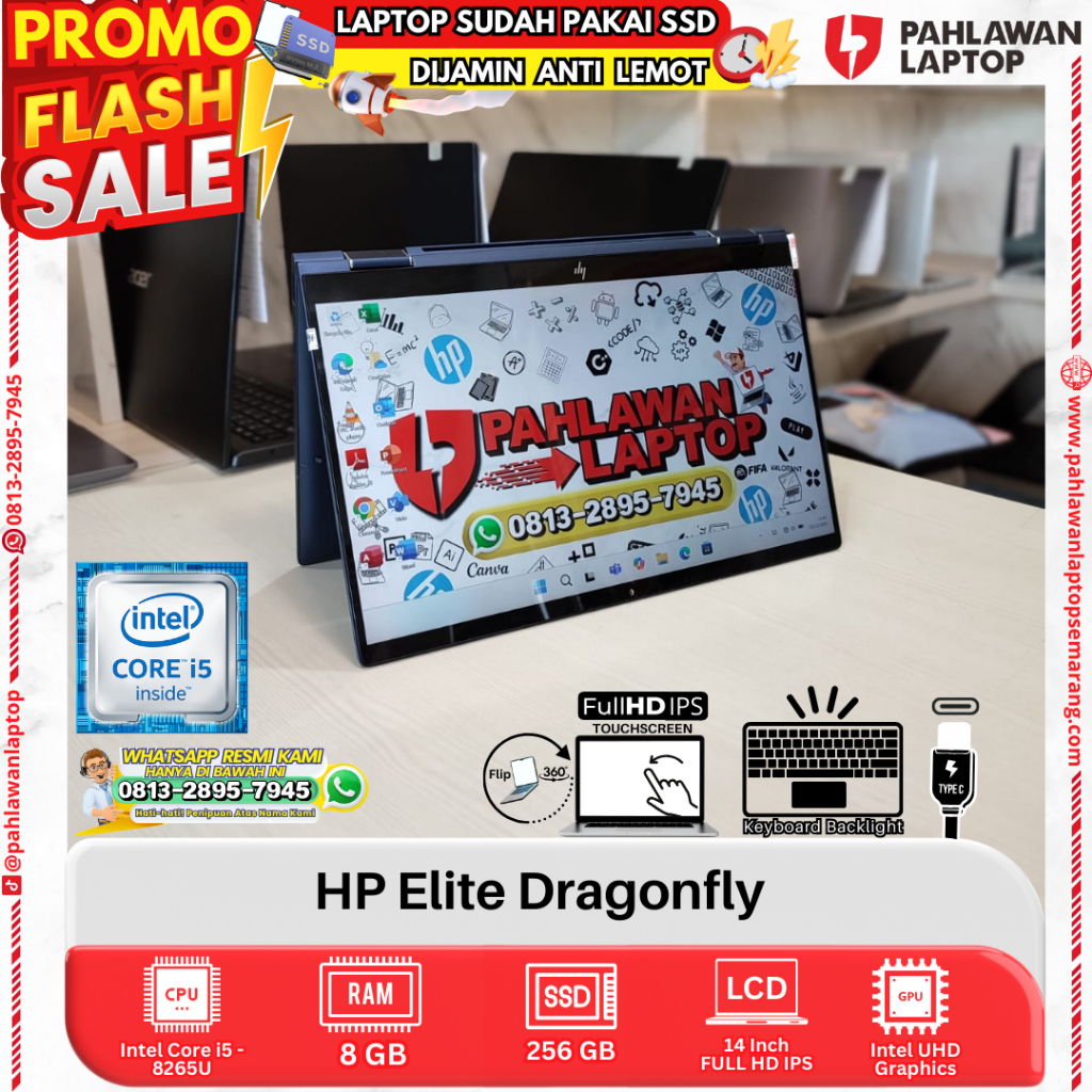 LAPTOP HP Elite Dragonfly Core i5 GEN 8 RAM 8GB SSD 256GB FLIP TOUCHSCREEN