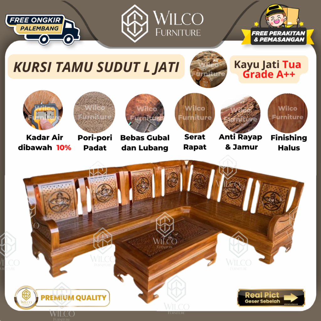 Kursi Tamu L Sudut Jati JATIRA Ukir Clasik / Sofa L Jati Minimalis Ukir Jepara /Sofa Kayu Minimalis 