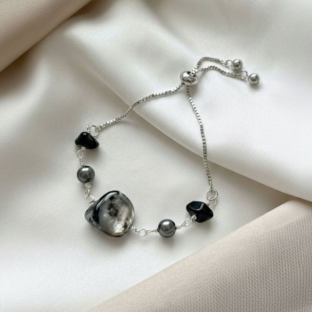 Adjustable Pearl Gemstone Bracelet Lapis Emas 18K