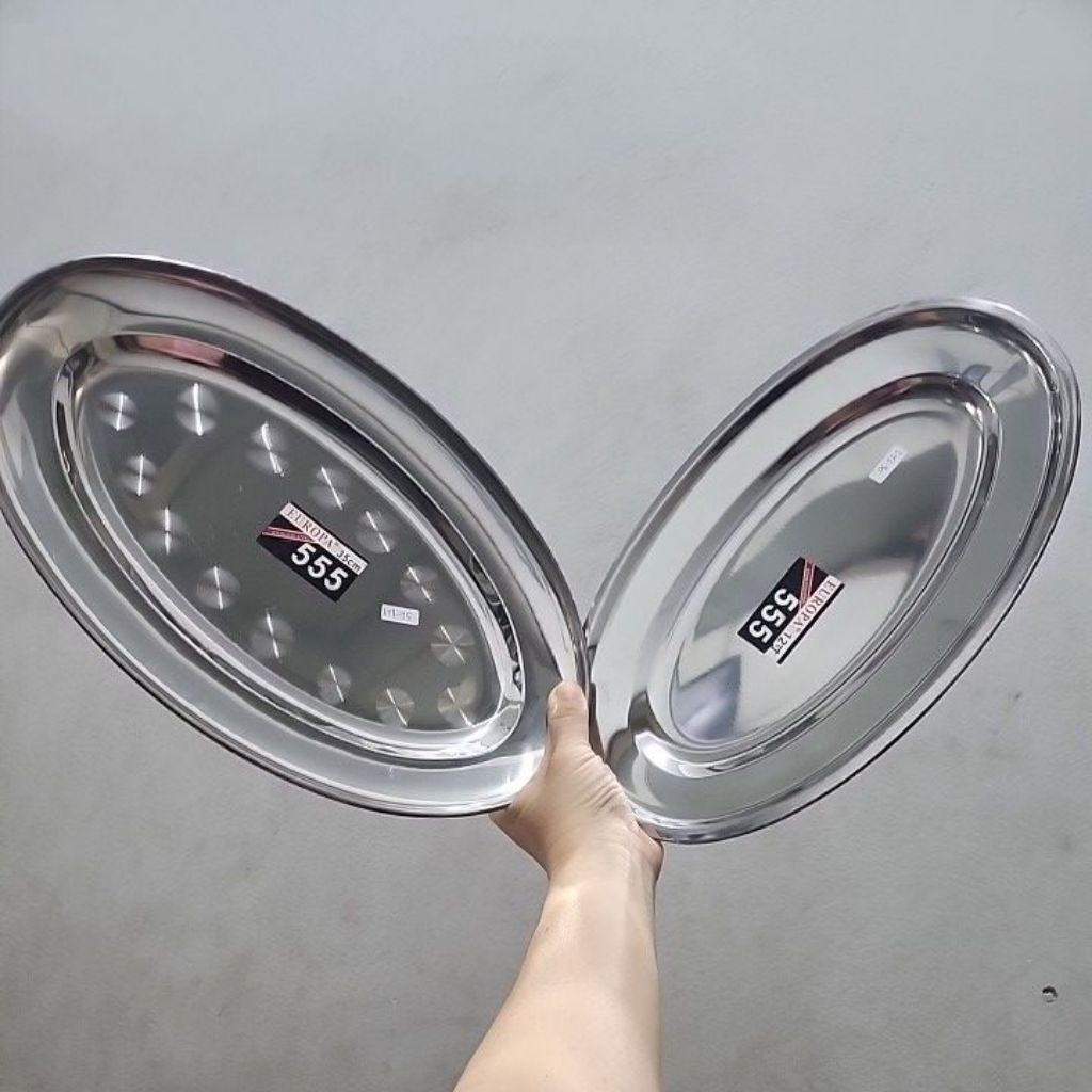 piring oval stainless 555 europa 35cm dan 30cm piring saji ikan wadah saji oval stainless