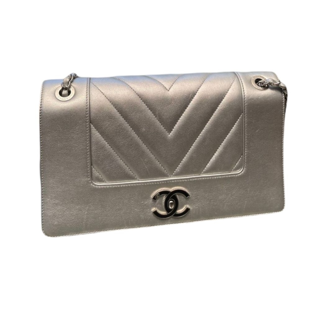 Chanel Mademoiselle Flap Bag Silver Lambskin #24