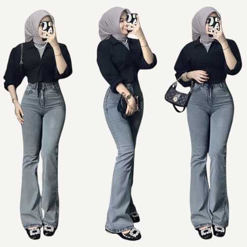 Highwaist Cutbray Jeans Retro Wanita-Celana Jeans Cutbray Wanita Model Retro Korea Terbaru