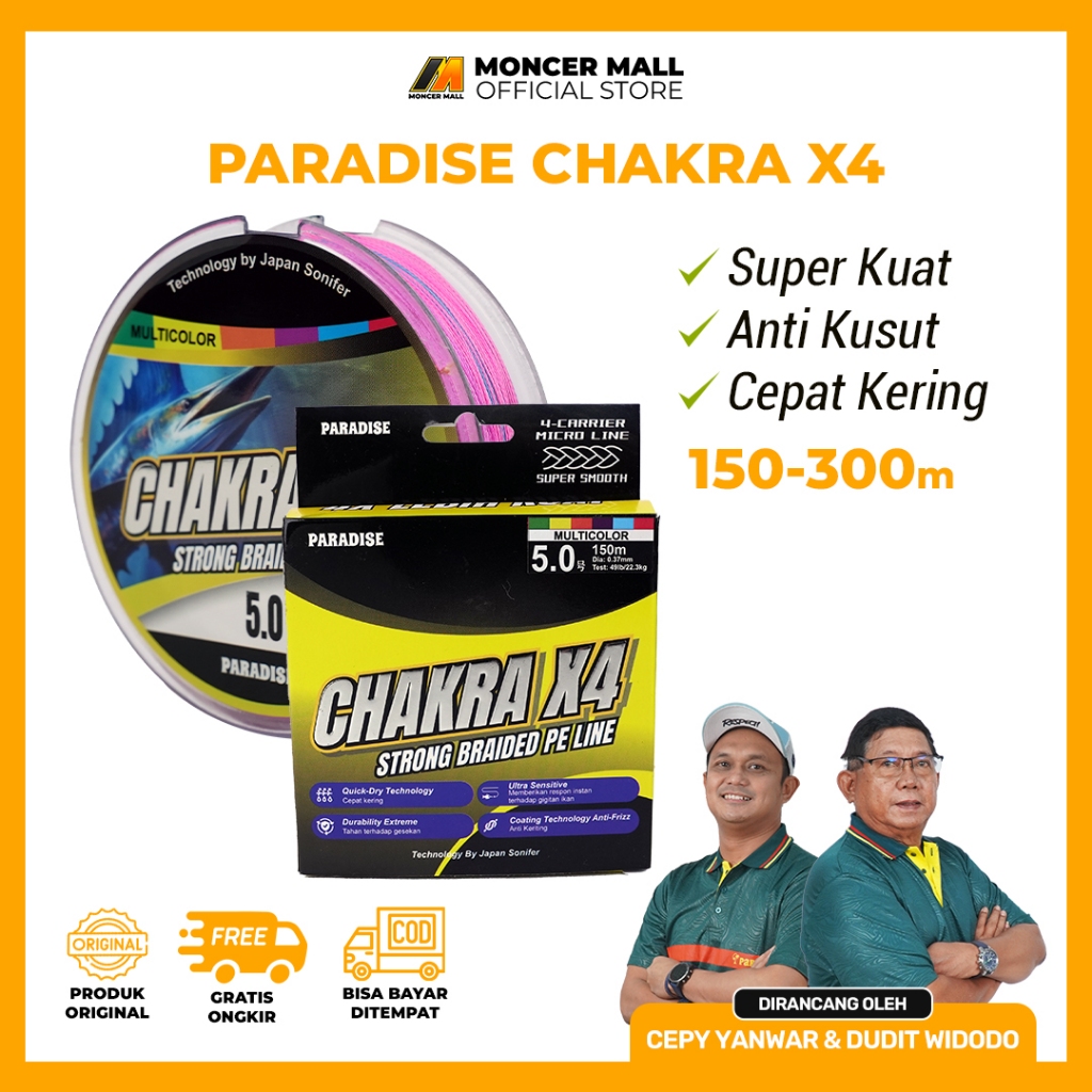 Senar PE Original Paradise Chakra X4 Multicolor 150–300m 4 Helai Super Kuat