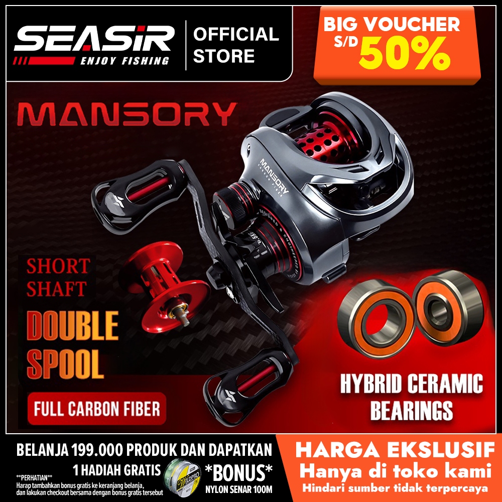 [OFFICIAL] SEASIR MANSORY Reel Pancing Baitcasting, 2 Spool Kumparan + Gagang Pegangan Rangka Serat 