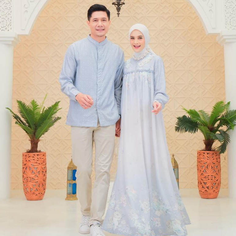 Keke Busana - Set Sarimbit Couple 2026 Almira Baby Blue Gamis Koko Couple