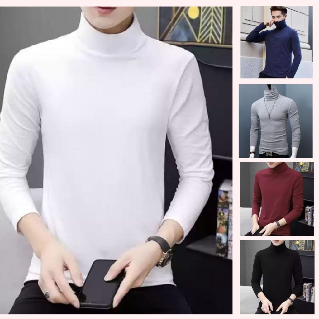 Kaos Pria Turtleneck Kerah Tinggi Lengan Panjang