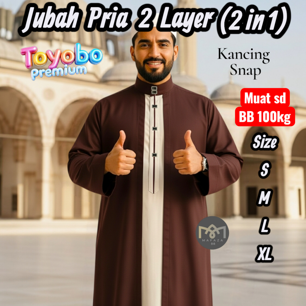 Jubah Gamis Pria Dewasa 2 Layer 2 in 1 TOYOBO PREMIUM ADEM Kancing Snap Impot Model Motif Haromain L