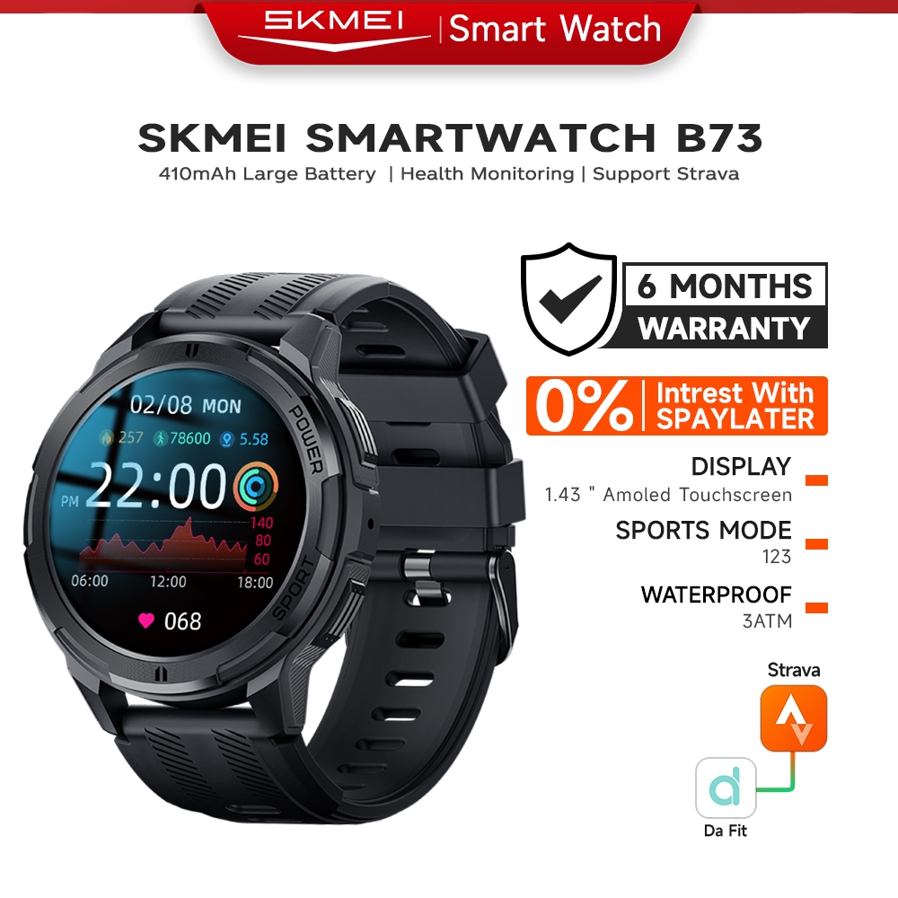 Skmei B73 Jam Pintar Pria 1.43inci Amoled Touchscreen 3ATM Waterproof Jam Tangan Smartwatch Olahraga