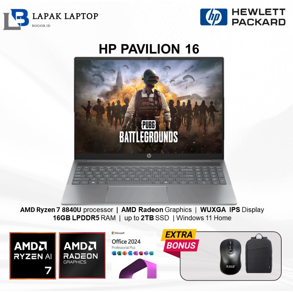 Laptop Hp Pavilion 16 AMD Ryzen 7 8840U Ram 8GB  2TB Ssd WUXGA Windows 11 Office 2024 Silver