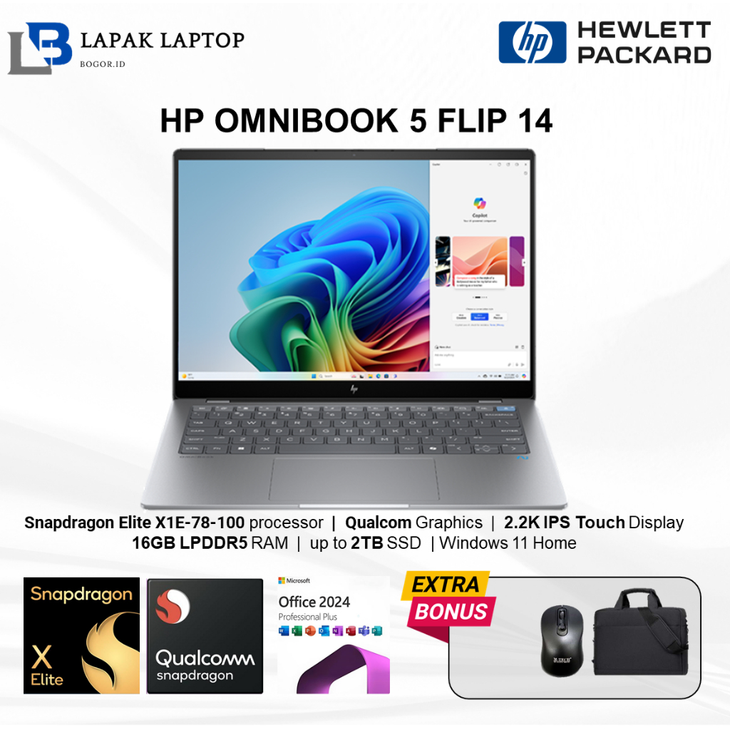 Laptop Hp Omnibook X 14 Snapdragon X Elite X1E78100 16GB 1TB Qualcomm Adreno 2,2K Touch Windows 11