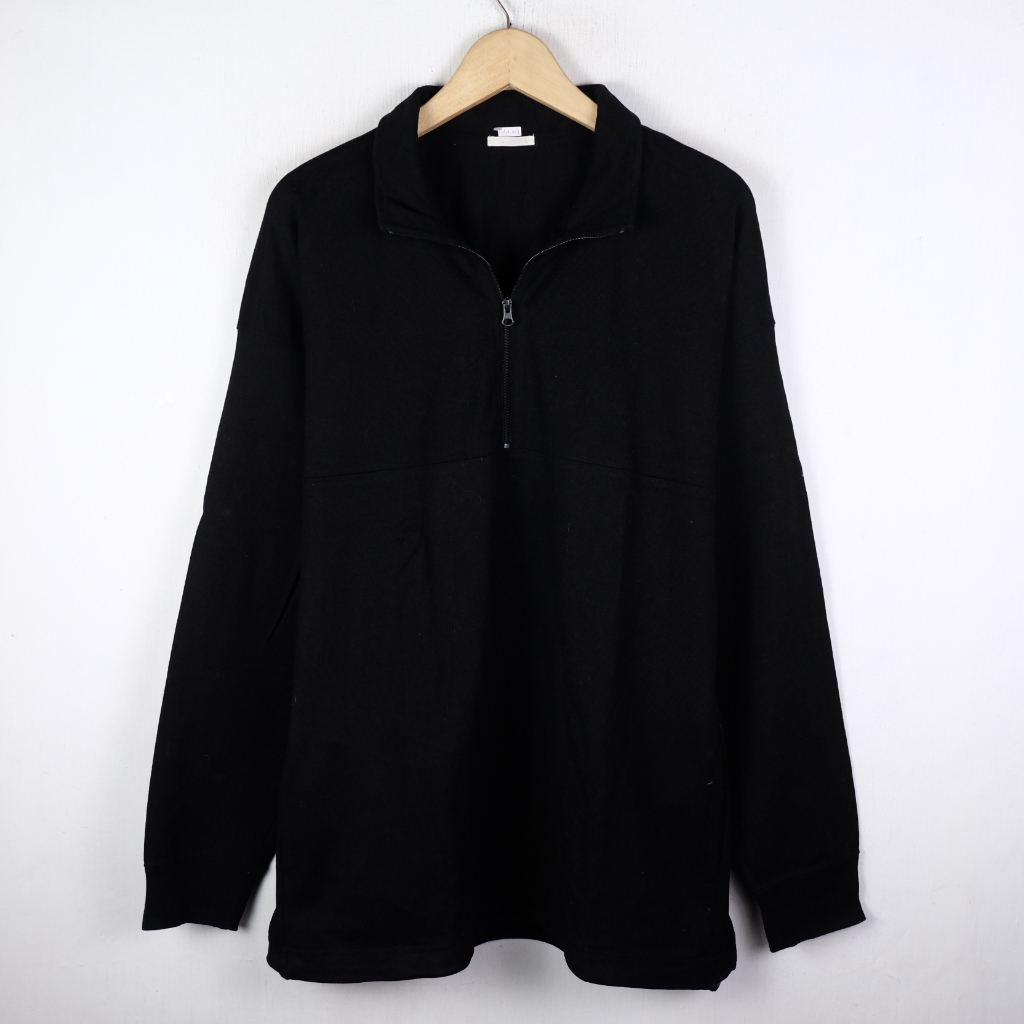 KAOS LENGAN PANJANG GU BY UNIQLO HALFZIP BASIC LONG SLEEVE CREWNECK AIR64 SIZE L