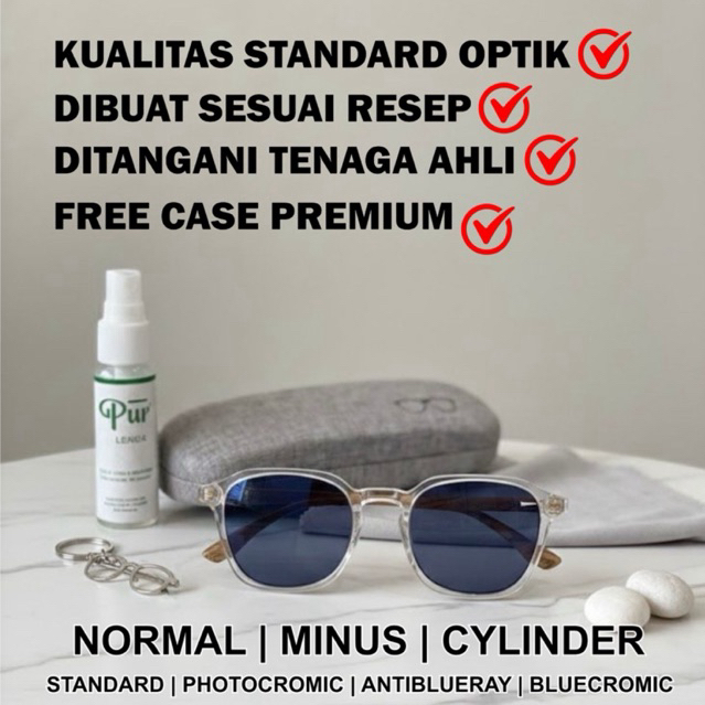 Kacamata Pria Wanita batang kayu | Bisa Normal/Minus/Cylinder Photocromic blueray bluecromic
