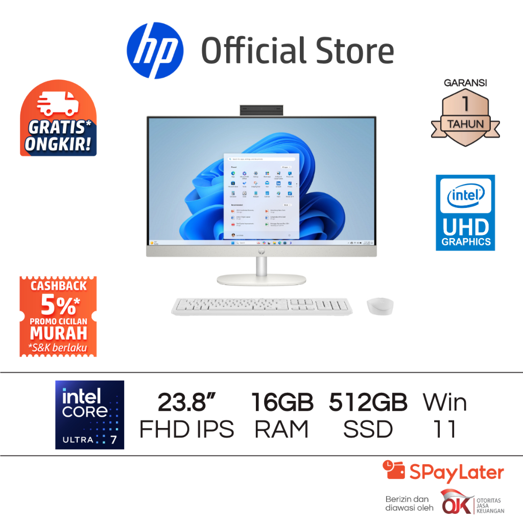 Desktop PC HP DT AI 24-CR2568D All-in-One Intel Core Ultra 7 UHD 16GB RAM 512GB SSD White Windows 11