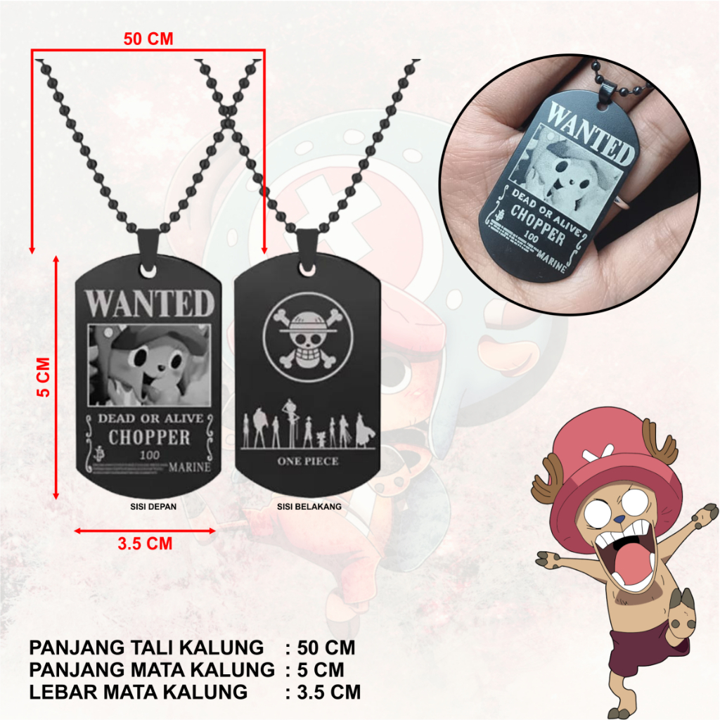 Kalung Wanted Anime Manga One Piece kalung Plat Chopper Wanted