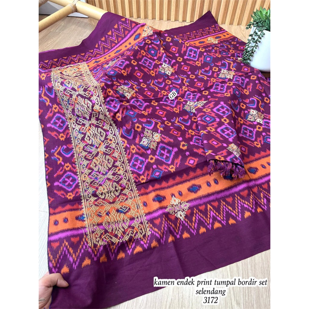 kamen endek tumpal bordir set selendang terbaru