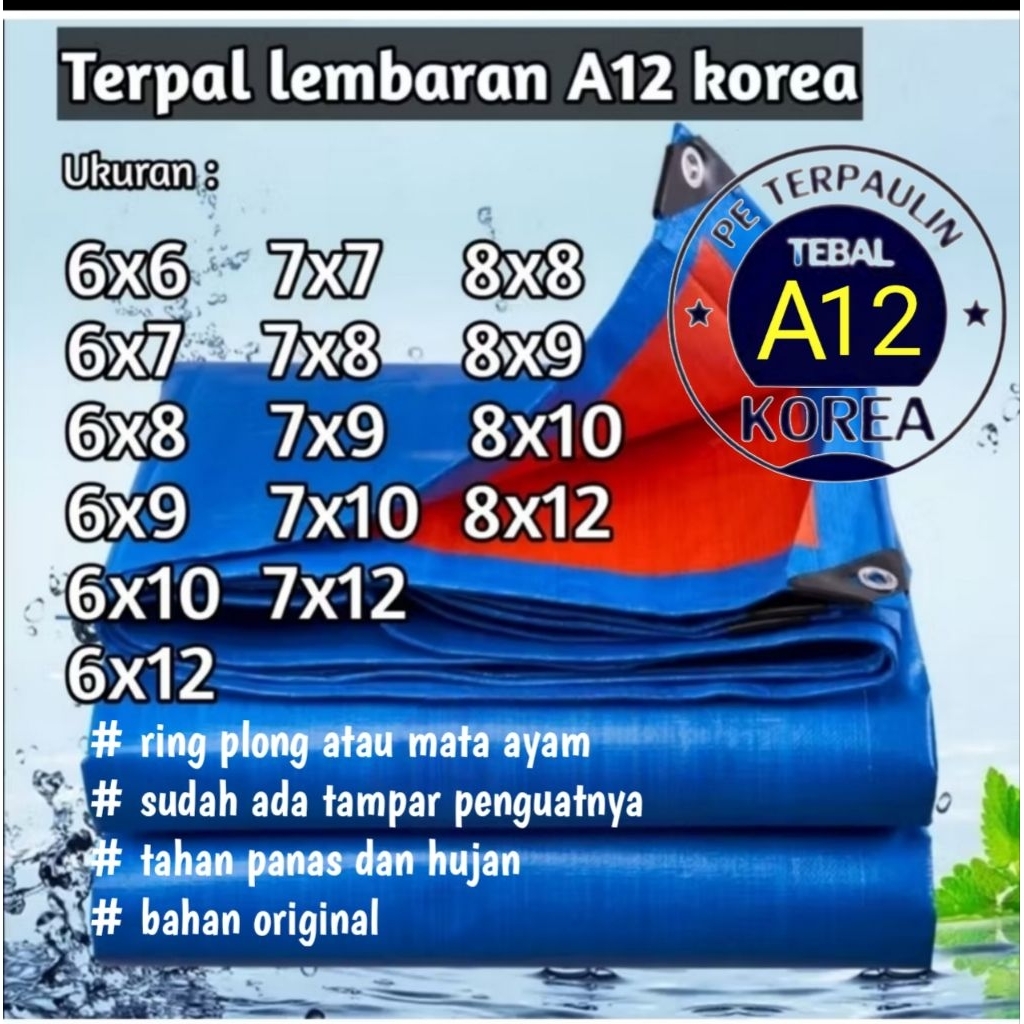 PROMO TERPAL A12 KOREA BIRU OREN UKURAN JUMBO LENGKAP 6x6 6x7 6x8 8x12 dll