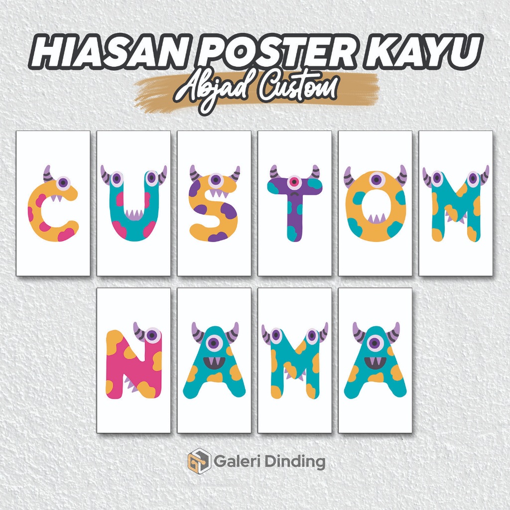 Poster Kayu Abjad Custom Nama Anak 10x20cm – Dekorasi Kamar Anak Estetik