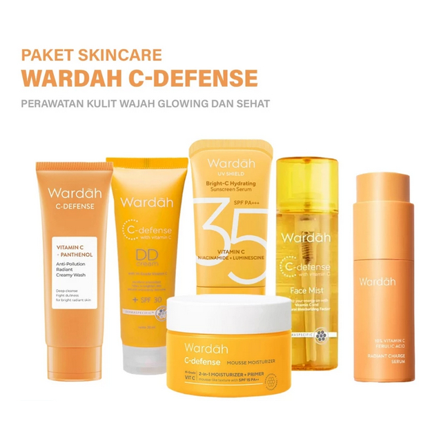 (Bisa Instan) + Seserahan Paket Wardah C Defense Series Lengkap 6 in 1 (6 pcs) Skincare Lengkap Untu